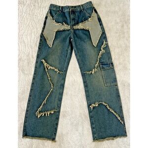 ROMWE Distressed Cargo Jeans Women's Medium US 6 Patchwork Ripped Utility Pants